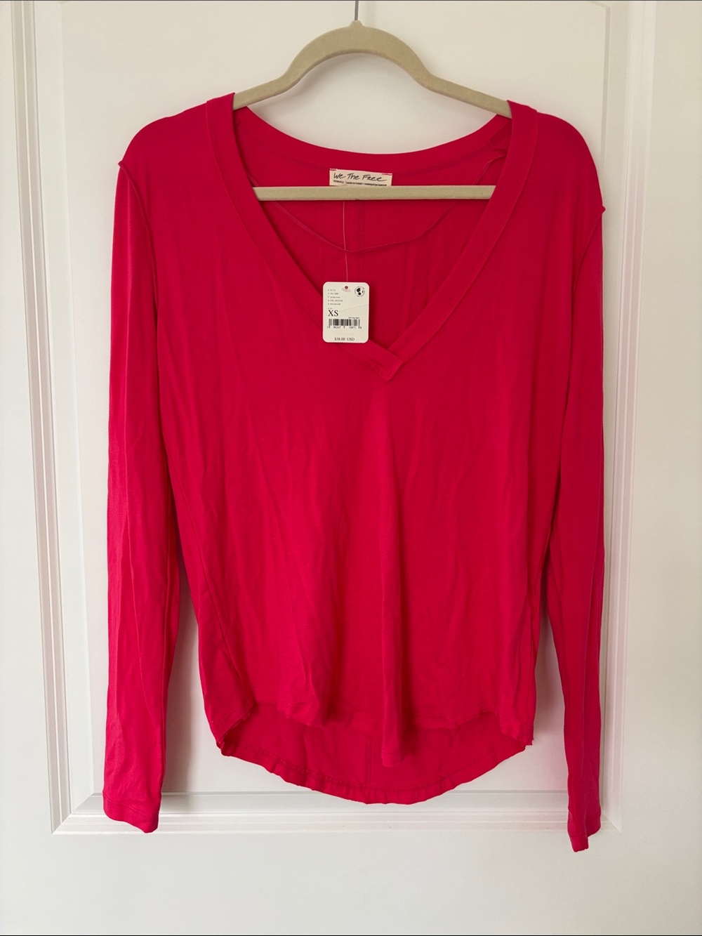 We The Free Women's V-Neck Long Sleeve Top in Hot Pink